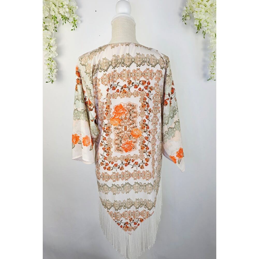 Coco + Jameson Kimono Cardigan Floral Fringe Tassel Boho Festival Hippie Gypsy - Picture 5 of 15